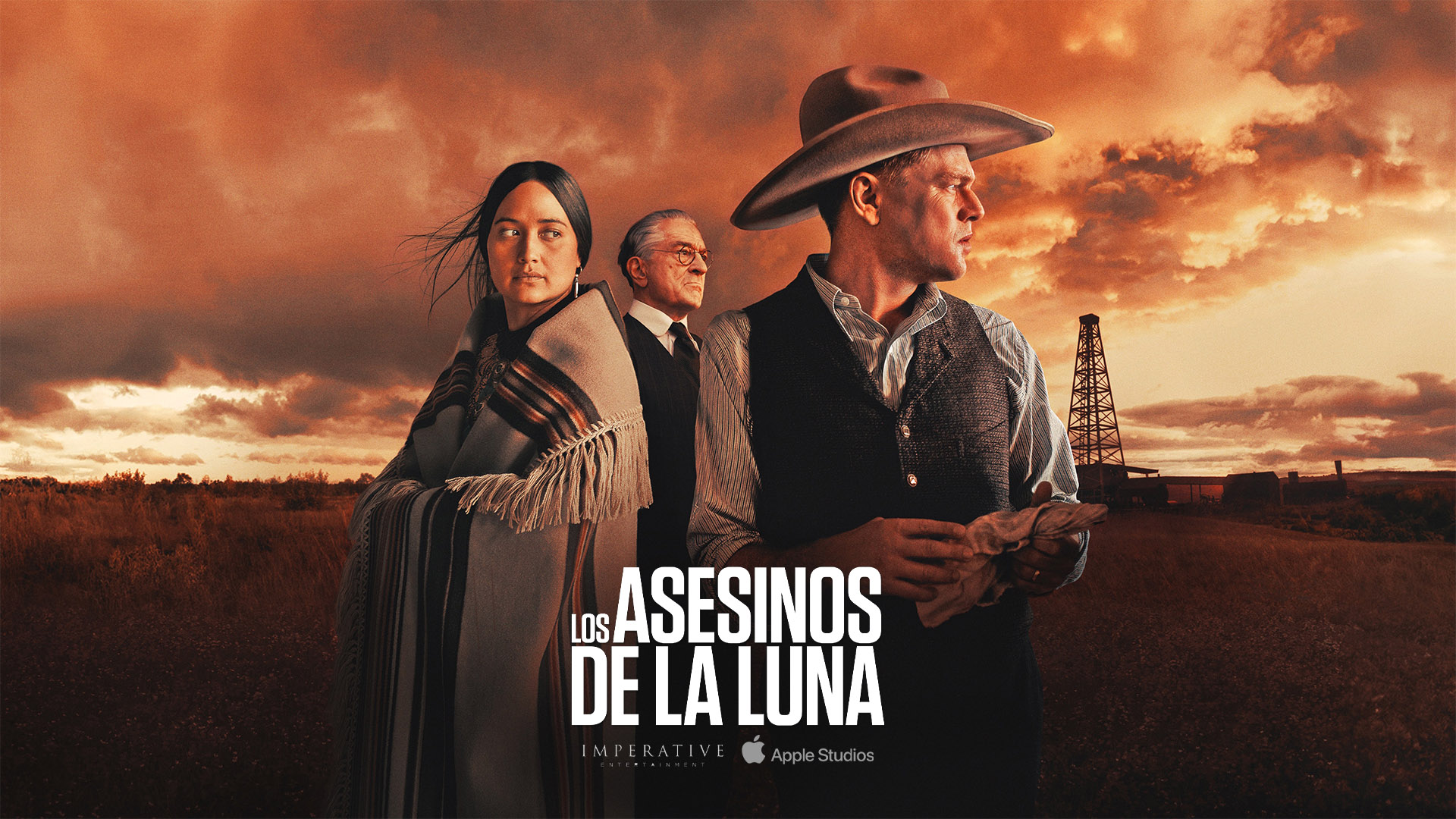 Póster de Killers of the Flower Moon (2023) con Leonardo DiCaprio y Lily Gladstone en drama criminal histórico