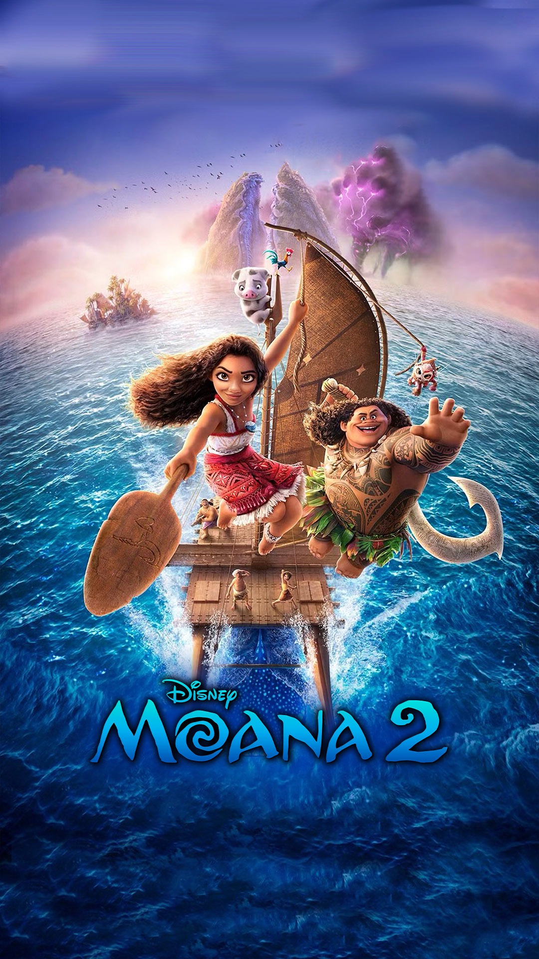 Póster oficial de “Moana 2” (2024), la secuela animada de Disney que muestra a Moana y elementos del océano.