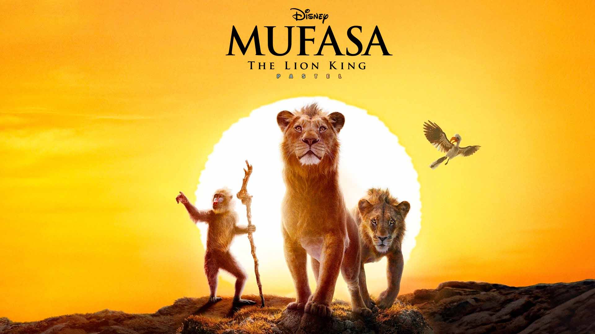 Póster de “Mufasa: The Lion King” (2024) con un león joven Mufasa en primer plano mirando hacia adelante con mirada decidida, presencia de la sabana africana al fondo y el título grande del film en letras destacadas.