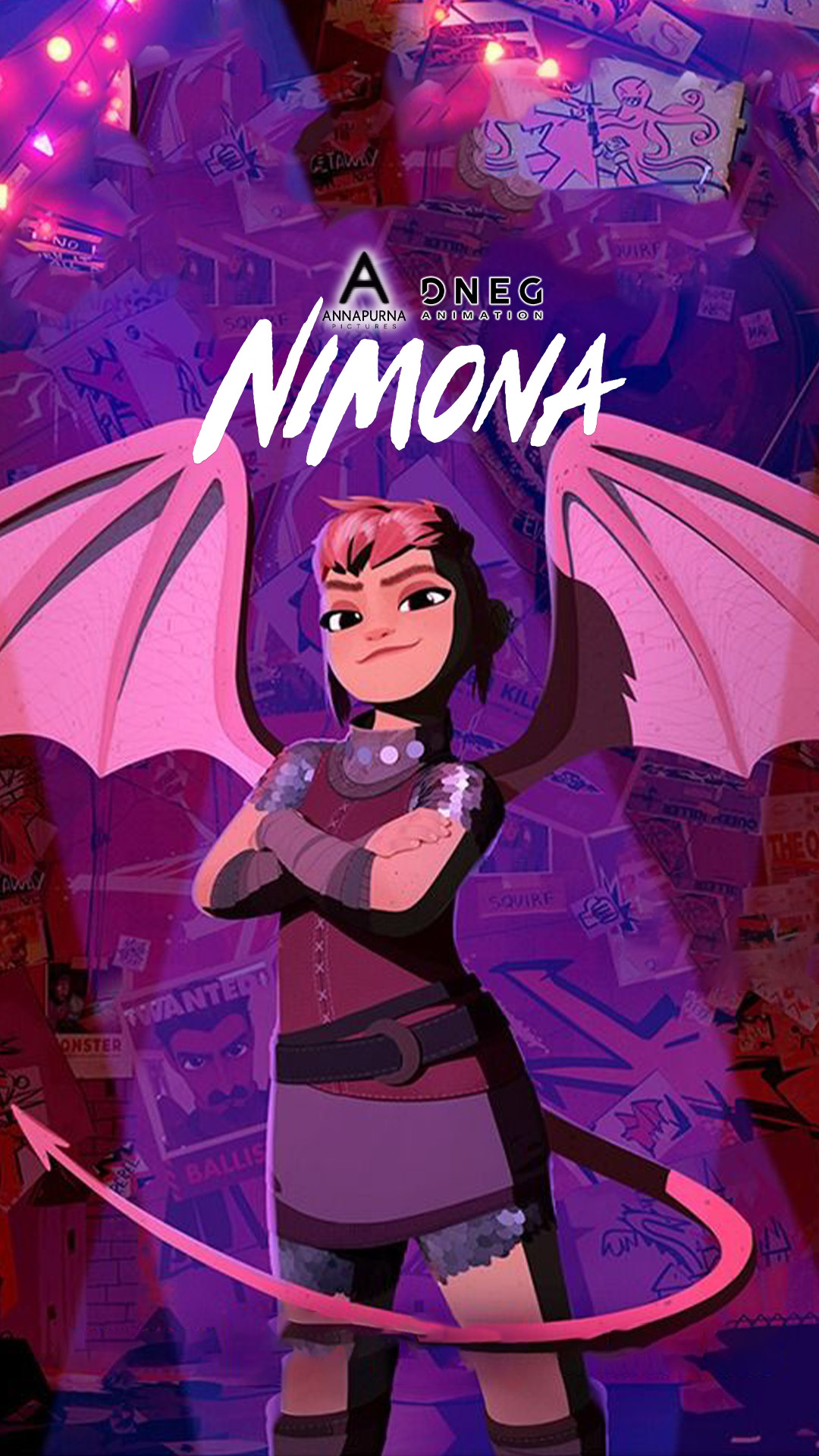 Un póster de la animación Nimona, estrenada en 2023 y dirigida por Nick Bruno y Troy Quane.