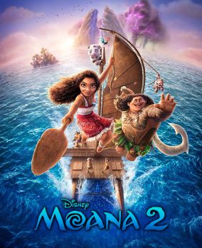 Póster oficial de “Moana 2” (2024), la secuela animada de Disney que muestra a Moana y elementos del océano.